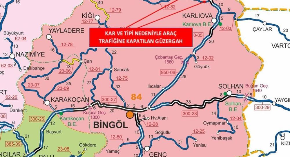 BİNGÖL-ERZURUM KARAYOLU TİPİ NEDENİYLE KAPANMIŞTI, TIR TRAFİĞİNE AÇILDI