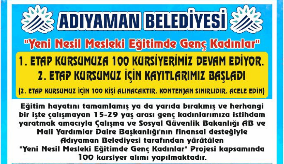 Adıyaman Belediyesi Genç Kadınlara İstihdam Sağlamaya Devam Ediyor