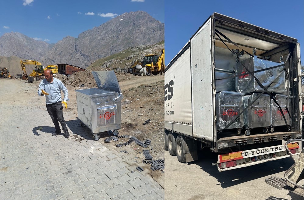 Hakkari belediyesine 80 çöp konteynırı hibe edildi