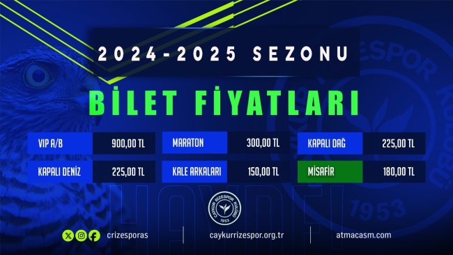 2024-2025 SEZONU ÇAYKUR RİZESPOR BİLET FİYATLARI BELLİ OLDU